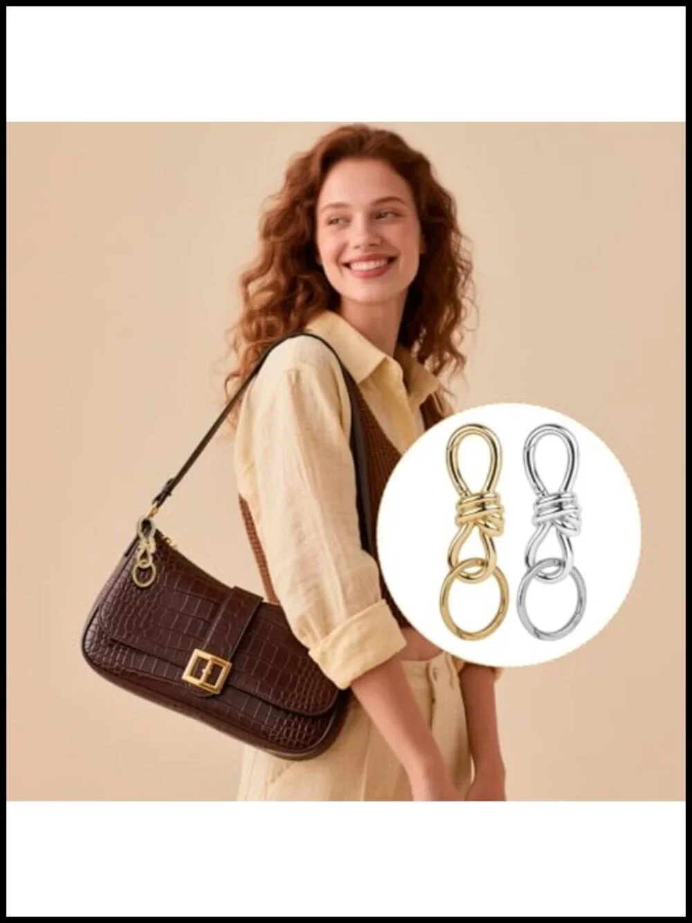 2pk Alloy Bag Charm Keychain Vintage D-Ring Hook